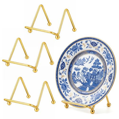 Mini Gold Plate Easel Stands Set of 4 - Small Display Frames for Photos, Art, Plates