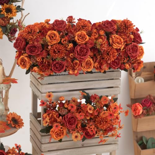 Artificial Fall Peony & Hydrangea Bouquet Set - Orange Red / Mixed 2pcs