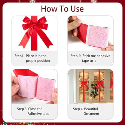 Red Christmas Cabinet Door Bows Set of 10 Large Holiday Ribbons for Festive Decor