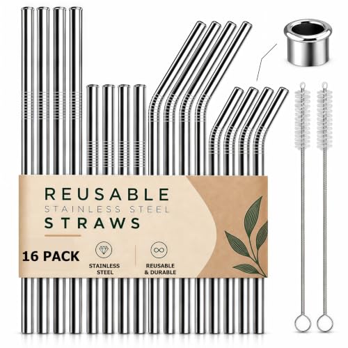 Reusable Metal Drinking Straws Set for 20 & 30 oz Tumblers with Cleaning Brushes