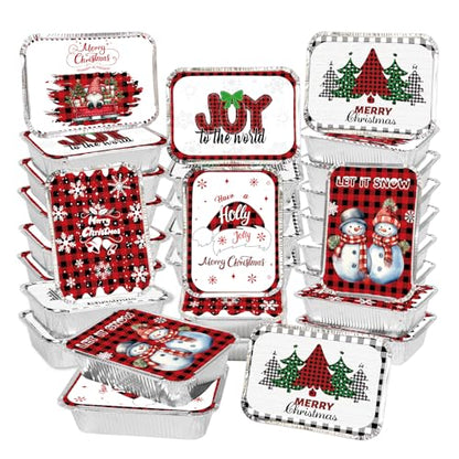36 Pack Christmas Aluminum Food Containers with Lids - Holiday Treat Storage