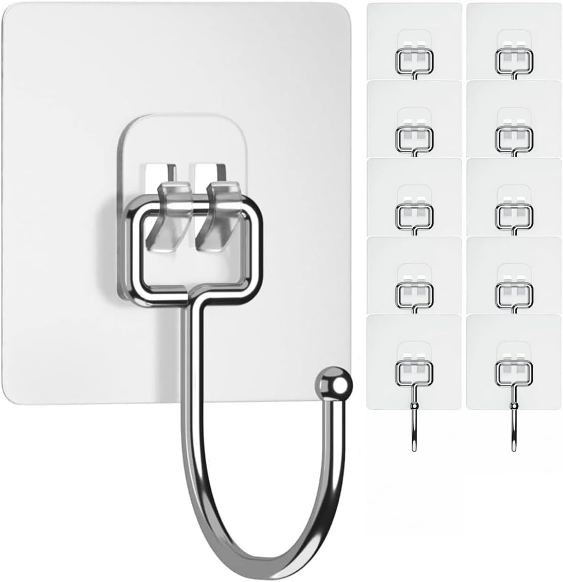 Adhesive Hooks - Heavy Duty Self-Adhesive Towel & Coat Hooks | Waterproof for Bathroom & Kitchen (Clear, 20 Pack)