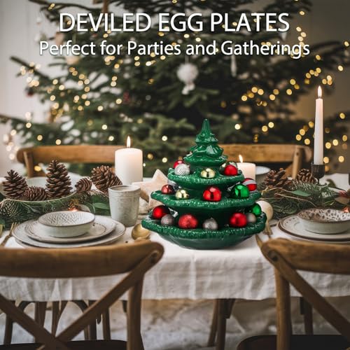 Christmas Tree Shaped Deviled Egg Tray - Green, Holds 26 Eggs, 4 Tiers