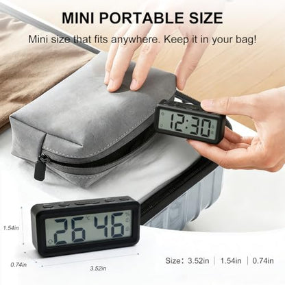 Mini Travel Alarm Clock Battery Operated with Magnetic Attraction - Black, 3.7 Inch