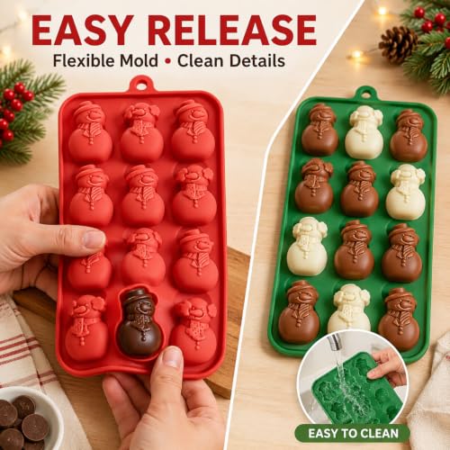Christmas Snowman Silicone Mold Set - Red & Green Winter Holiday Mini Candy & Chocolate Molds - Style7