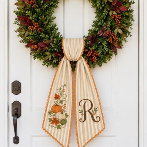 Personalized Pumpkin Wreath Sash Design 3 - Fall Monogram Autumn Decor