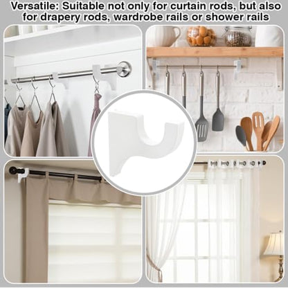 White Curtain Rod Holders Pack of 4 - 3-1/2 Inch Wooden Brackets for 2 Inch Poles