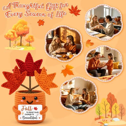 Fall Gift Basket with Crochet Maple Leaf Decor for Women - Autumn Home Accent