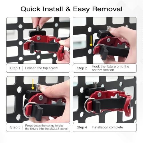 Red Quick Release Shovel Mount for Molle Panel – Tool-Free Installation, Heavy-Duty Outdoor Gear Organizer