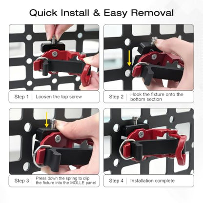 Red Quick Release Shovel Mount for Molle Panel – Tool-Free Installation, Heavy-Duty Outdoor Gear Organizer