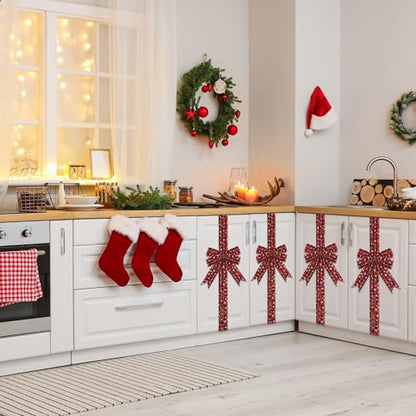 Christmas Door & Cabinet Bows with Snowflakes - Red Black Buffalo Plaid, 10 Pieces, 10 Inches