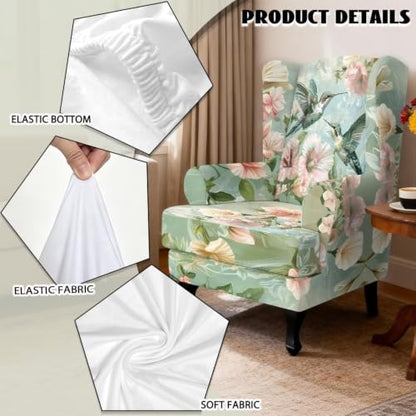 Green Hummingbird Slip Cover for Wing Back Chair 2 Piece Furniture Protector