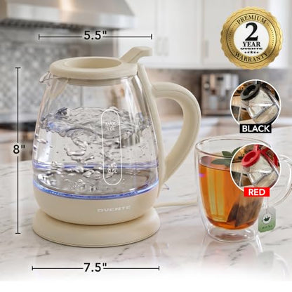 Electric Kettle 1L Glass Water Boiler - Cream, Fast Boil, 1500W