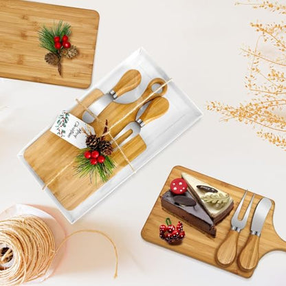 Bamboo Christmas Bridal Shower Cheese Board Gift Set with Knives - 12 Pack