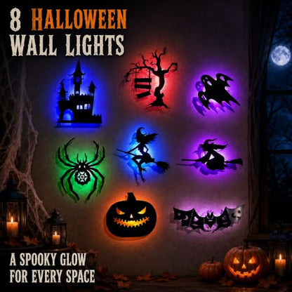 8 PCS Halloween LED Wall Lights - Bat Silhouette Decorations, Spooky Indoor Lighting