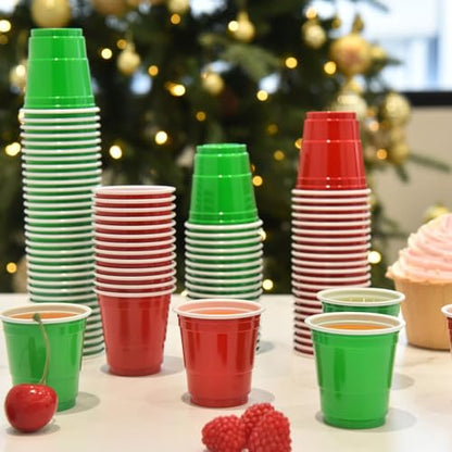 Disposable Christmas Shot Glasses 2oz Pack of 100 - Red & Green