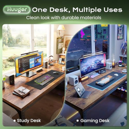 Rustic Brown 63x23.6 Inch Computer Desk with Power Outlets, Thick Desktop