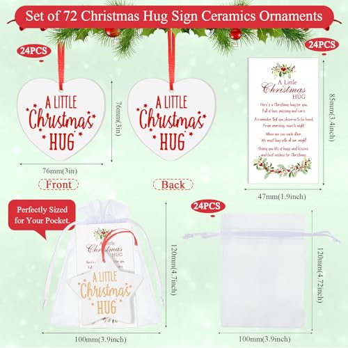 Christmas Heart Ornament Set - 72 Pieces Bulk Holiday Decorations with Cards & Gift Bags - Heart Style