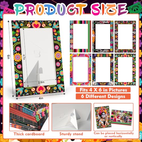 Day of The Dead Ofrenda Paper Picture Frames for Dia De Los Muertos Altar Decorations - 24 Pack, 4x6 Inch - Dia De Los Muertos / 4x6