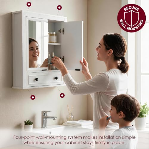 Bathroom Medicine Cabinet with Mirror and Tilt-Out Storage White