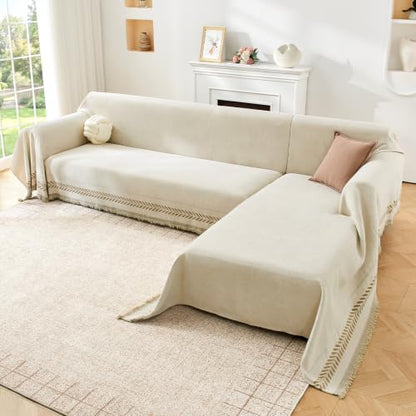 L Shaped Sectional Couch Cover Wheat Pattern XL Khaki 71x110 + 71x118