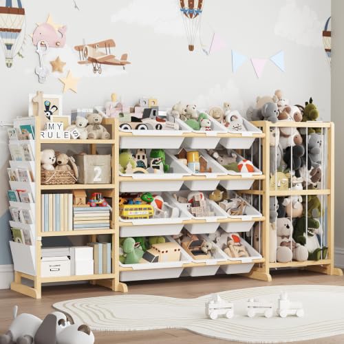 64-Inch Large Toy Storage Organizer with 4 Kids Bookshelf & 12 Bins - Toddler Playroom Storage