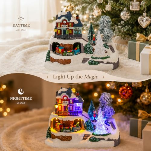 VCUTEKA Christmas Village Train Station with Music - Holiday Decor