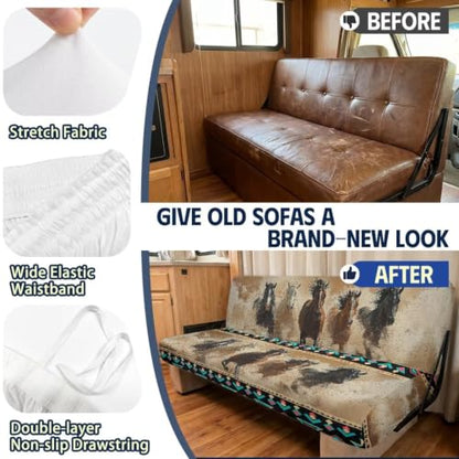 Aztec Western Horse RV Couch Cover 2-Piece Slipcover Set for Sofa Bed