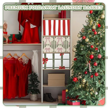Preppy Christmas Foldable Storage Baskets Set of 3 with Handles Waterproof Fabric Organizers