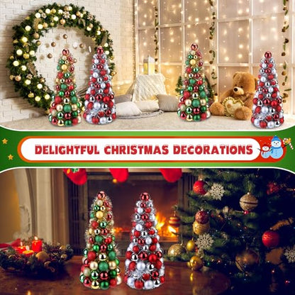 16 Inch Christmas Ball Tree Centerpiece Set - Glittered Holiday Decor