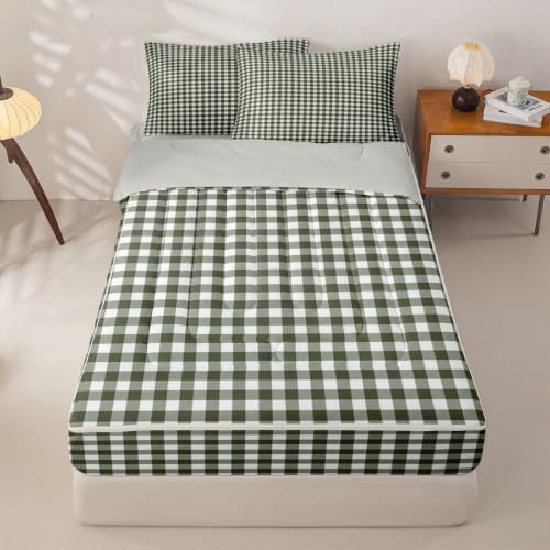 Feelyou Sage Green Gingham Zipper Bedding Set - Twin Size