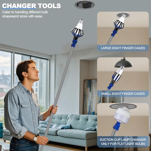 OJLUOJ Light Bulb Changer for High Ceilings 12FT Light Bulb Pole Changer for High Ceilings and Recessed Lights with Baskets and Suction Cup Light Bulb Removal Tool for Household Hanging Lights