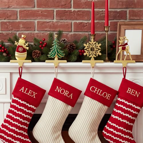 Christmas Stocking Holders Set of 4 with Reindeer Snowman Snowflake 3D Design