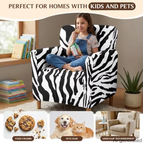 Stretch Armchair Slipcover 1-Piece Living Room Chair Cover Black White Zebra Stripe