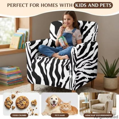 Stretch Armchair Slipcover 1-Piece Living Room Chair Cover Black White Zebra Stripe