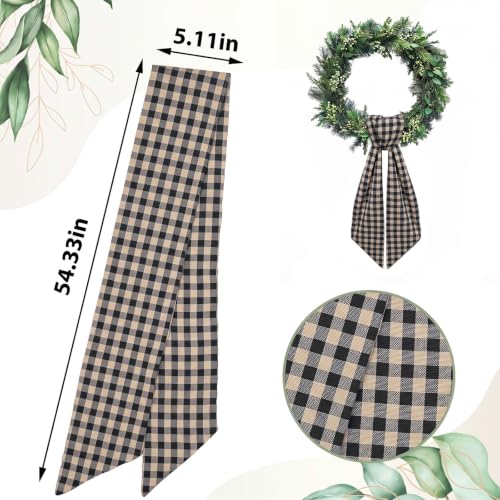 Black Linen Plaid Wreath Sash for Front Door Home Decor
