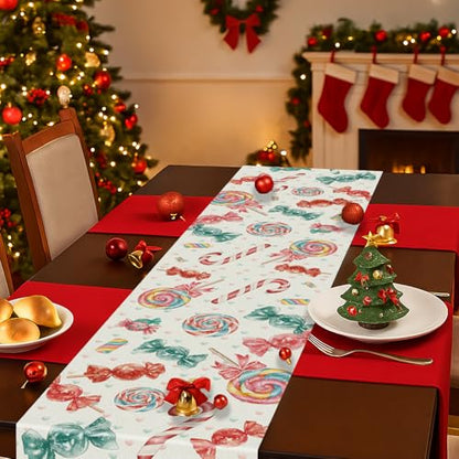 Candy Christmas Table Runner 13'' x 72'' Seasonal Kitchen Decor for Winter Home Party