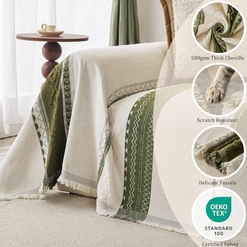 Boho Green Couch Cover for Sofa - Washable Pet-Friendly 2 Cushion Size