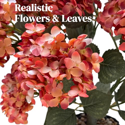 Artificial Hydrangea Tree 30 Inch Rust Orange 2 Pack - Faux Flower Bushes