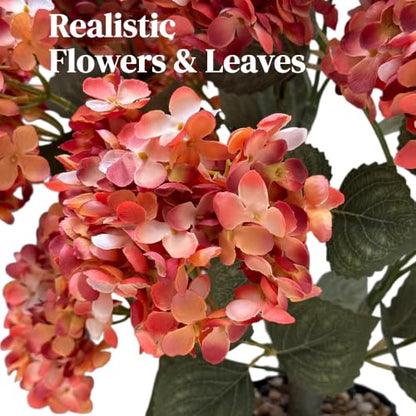 Artificial Hydrangea Tree 30 Inch Rust Orange 2 Pack - Faux Flower Bushes