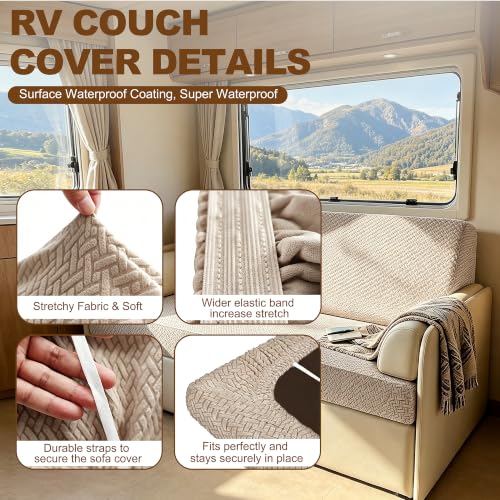 Waterproof RV Couch Cover for Sofa Bed - 2 Piece Jackknife Sofa Protector in Khaki