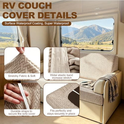 Waterproof RV Couch Cover for Sofa Bed - 2 Piece Jackknife Sofa Protector in Khaki
