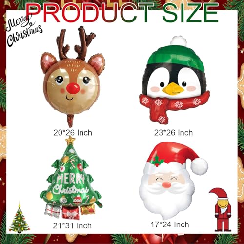 Christmas Balloon Set with Reindeer, Tree, Penguin & Santa - Green C