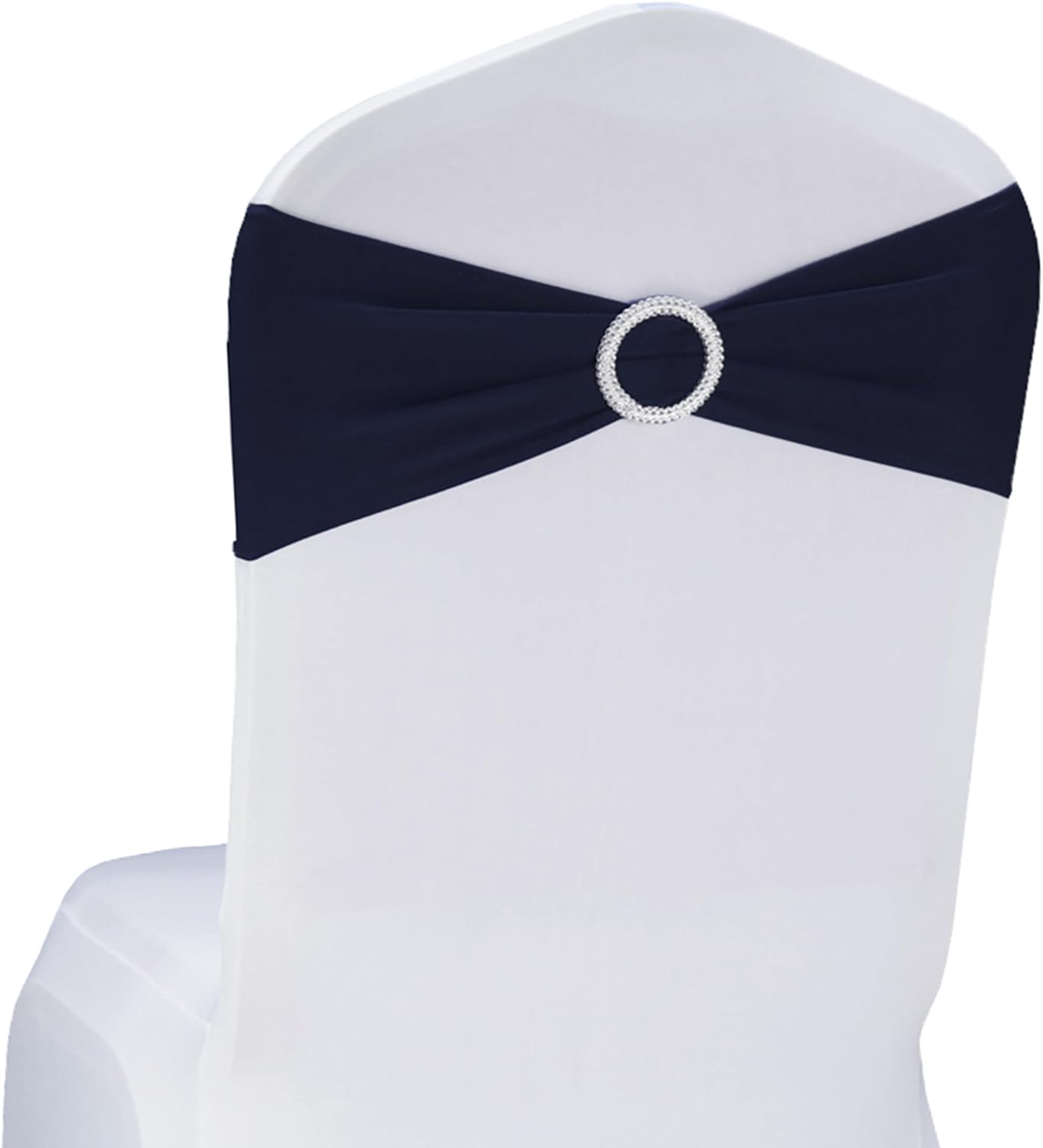 Skiennix Navy Blue Chair Sashes - 100 Pack Spandex Chair Bands with Buckles for Events & Parties