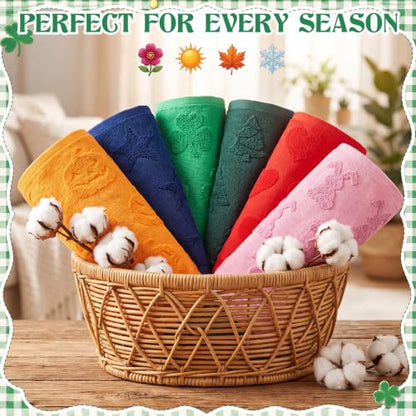 Holiday Hand Towels Set - Seasonal Jacquard Kitchen & Bathroom Towels, 6-Pack
