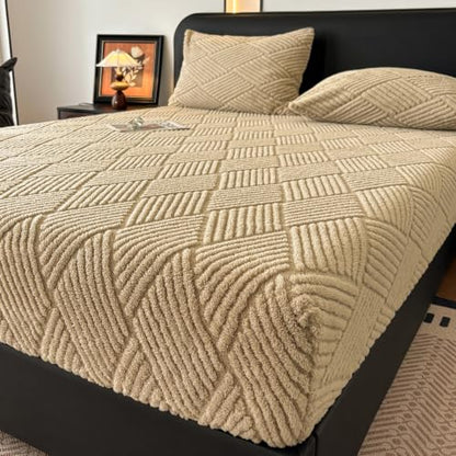 Khaki Velvet Fleece Twin Fitted Sheet - 15 Inch Deep Pocket