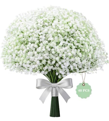 40 Pcs Artificial Baby's Breath Flowers for Wedding & Home Decor - Real Touch Faux Flowers