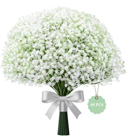 40 Pcs Artificial Baby's Breath Flowers for Wedding & Home Decor - Real Touch Faux Flowers