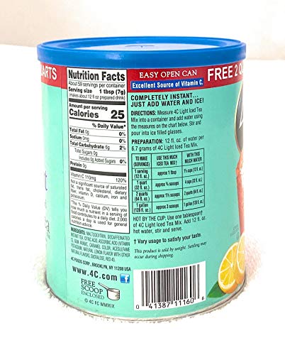 4C Light Powdered Drink Mix Cannisters, Light Decaffeinated Iced Tea, 22 Quarts, Family Sized Cannister, Low Calorie, Thirst Quenching Flavors (Light Decaf Iced Tea, 13.9 Ounce (Pack of 1))