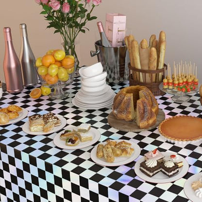 Black and Silver Disposable Plastic Tablecloths 54 x 108 Inches - 4 Pack